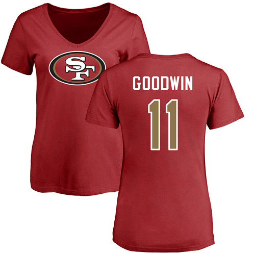San Francisco 49ers Red Women Marquise Goodwin Name and Number Logo #11 NFL T Shirt->nfl t-shirts->Sports Accessory